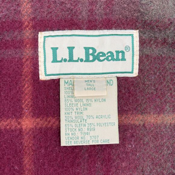 LL Bean Blanket Lined Hooded Jacket Mens Tall Large Green - Picture 4 of 11